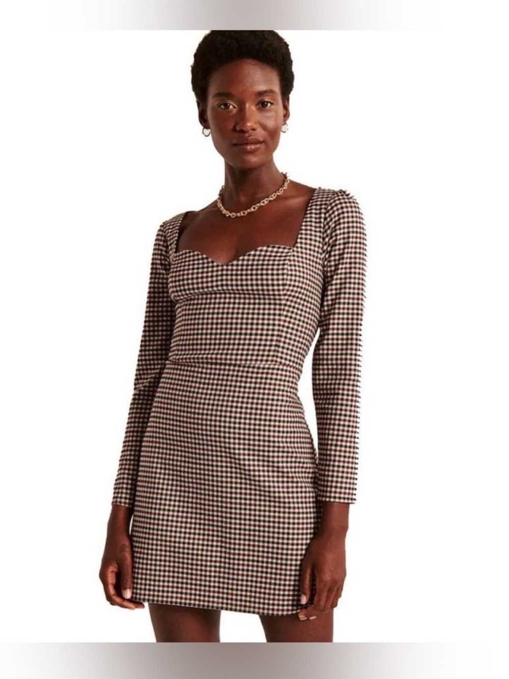Abercrombie & Fitch Plaid Sweetheart Long Sleeve Mini Dress Size L